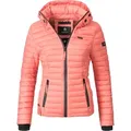 Steppjacke MARIKOO "Samtpfote", Damen, Gr. M (38), rot (coral), Oberstoff: 100% Nylon, Futter: 100% Polyester, Wattierung: 100% Polyester, casual, figurbetont hüftlang, hoch geschlossener Ausschnitt, Langarm Ärmel ohne Ärmelschlitz Rippstrickbündchen kontrastfarben, Jacken, ultraleichte Übergangsjacke mit Kapuze