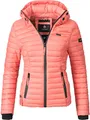 MARIKOO leichte Damen Übergangsjacke kurz mitteldick gefütterte Steppjacke mit Kapuze Samtpfote Coral Gr. M