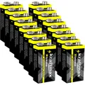 16er Pack kraftmax Xtreme 9V Block Hochleistungs- Batterien ideal für 10 Jahres Rauchmelder - 6LR61 9 Volt Longlife Blockbatterie mit maximaler Lebensdauer