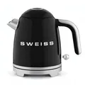 SWEISS Elektrischer Wasserkocher KTS9 im Vintage-Stil, 1 l, kompakter Edelstahl, 1000 W, schnelles Kochen, sichtbarer Wasserstand und Skala, automatische Abschaltung, 360° drehbarer Boden, Schwarz