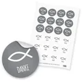itenga Aufkleber 24x Sticker Fisch Danke (Motiv 92) grau 4cm Taufe Kommunion Konfirmati