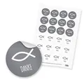 24x itenga Sticker Aufkleber Fisch Taufe Kommunion Konfirmation Firmung Gastgeschenk für Jungen und Mädchen (Grau mit Text)