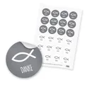 24x Sticker Fisch Danke Motiv 92 grau 4cm Taufe Kommunion Konfirmation Geburt