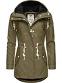 Ragwear Damen gefütterter Regenmantel wasserdichte Lange Regenjacke mit Kapuze Monadis Rainy Intl. Olive Gr. XXL