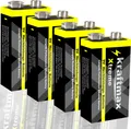 4er Pack kraftmax Xtreme 9V Block Hochleistungs- Batterien ideal für 10 Jahres Rauchmelder - 6LR61 9 Volt Longlife Blockbatterie mit maximaler Lebensdauer