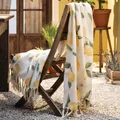 Kuscheldecke Wohndecke Sofadecke "Lemon" beige 130x160 dünne Couch Decke Fransen