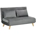 HOMCOM 3 in 1 Schlafsofa 130 x 190 cm Sofa mit Bettfunktion, Klappbar Couch mit Lendenkissen, Samtoptik, Verstellbarer Rückenlehne für Wohnzimmer, Schlafzimmer, Grau