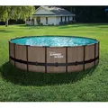 Summer Waves Elite Frame Pool | Aufstellpool rund | Komplettset | Teakoptik braun | Ø 549x132 cm - Teak, Mosaik Innenseite