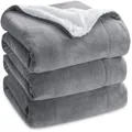 Bedsure Kuscheldecke 220x240 cm Grau Dicke Sherpa