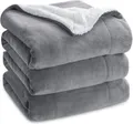 Bedsure Kuscheldecke 220x240 cm Grau Dicke Sherpa