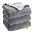 Bedsure Sherpa Wolldecke 220x240 cm Grau Kuscheldeck