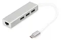 DIGITUS USB 3.0 Typ C 3-Port Hub mit Gigabit Ethernet Adapter, 3x USB A, 1x RJ45 LAN, Silber
