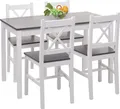 Esszimmer-Set HWC-F77, Sitzgruppe Esszimmergruppe, Massiv-Holz Landhaus 110cm weiß-grau