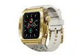 Wigento Smartwatch-Armband Für Apple Watch Series 9 8 7 45 / SE 6 5 4 Silikon Band Metall Gehäuse, Stoßfest, stilvoll, integriertem Armband