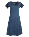 Vishes - Alternative Bekleidung - Damen Kurzarm Lagenlook Kleid Hippie Streifen Punkte Muster dunkelblau 38