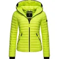 Steppjacke NAVAHOO "Kimuk", Damen, Gr. M, grün (neongrün), Obermaterial: 100% Nylon, Futter: 100% Polyester, Wattierung: 100% Polyester, Ärmelfutter: 100% Polyester, casual, figurbetont hüftlang, Langarm Ärmel ohne Ärmelschlitz Rippstrickbündchen kontrastfarben, Jacken, leichte Übergangsjacke mit Kapuze