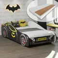 Autobett Kinderbett Jugendbett mit Rausfallschutz Bett in Batcar-Motiv Kinderbett mit Matratze 80x160 cm von 3. bis 10. Lebensjahr - Schwarz
