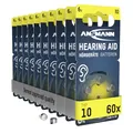 ANSMANN Hörgerätebatterien Typ 10 gelb P10 PR70 ZL4, 60 Stück, Vorratspack, Batterien für Hörgeräte & Hörhilfen, leicht greifbar