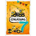 JUNAPACK Einladungskarten Baustelle Einladungen zum 7. Kindergeburtstag Karten Jungen Auto, Einladungskarten mit Baustelle Motiv zum siebten Geburtstag LKW