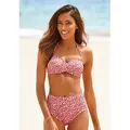 Highwaist-Bikini-Hose LASCANA "Mae", Damen, Gr. 38, N-Gr, rosa (lachs, bedruckt), Polyamid, bedruckt, Animalprint, Badehosen, softe Microfaser, Mix-Kini