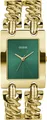 Quarzuhr "HEAVY METAL" Armbanduhr, Damenuhr, Edelstahlarmband, analog goldfarben-grün