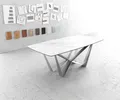 DELIFE Esstisch Edge Bootsform 200x100cm Laminam® Keramik Weiß Spider Flachstahl Edelstahl