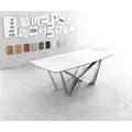 DELIFE Esstisch Edge Bootsform 200x100cm Laminam® Keramik Weiß Spider Flachstahl Edelstahl, Esstische