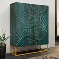 riess-ambiente Massives Highboard SCORPION 120cm türkis gold Mangoholz Metall mit 3D Schnitzereien