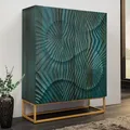 Massivholz Highboard SCORPION - 120cm - türkis gold - Mango - 3D Schnitzerei