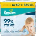 Pampers Feuchttücher 99% Water, 360 Tücher, unparfümiert, je 60 Tücher, je 6 Pack