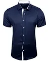 Baxboy Herren Hemd Slim-Fit Bügelleichte Business Hochzeit Freizeithemd Kurzarm Hemden für Männer Modern B-455 S-4XL, Farbe:Marine, Größe:L
