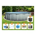 Steinbach Aktionsangebot Stahlwand Swimming Pool Set "Grande rund", Ø 366 x 135 cm, Zubehörset L (inkl. Filteranlage, Grundreinigungsset, Chlor Starterset, Solarabdeckplane, Wärmepumpe, Pool Technikbox)