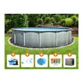 Steinbach Aktionsangebot Stahlwand Swimming Pool Set "Grande rund", Ø 366 x 135 cm, Zubehörset M (inkl. Filteranlage, Grundreinigungsset, Chlor Starterset, Solarabdeckplane, Wärmepumpe)