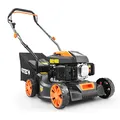 FUXTEC Benzin Rasenmäher FX-RM4180 • 79,8 cm³ 4-Takt Motor • 41 cm Schnittbreite für kleine Flächen • 45L Fangkorb • 3-stufige Schnitthöhe 25–55 mm • leichte 18kg
