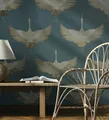 Marburg Vliestapete Kranich Vögel Textil Optik Blau Kupfer Metallic Wandbekleidung 34531