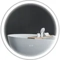 kleankin Badezimmerspiegel, Badspiegel mit LED Beleuchtung, Ø 60 cm Leuchtspiegel mit Touch-Funktion, Memory-Funktion, kein Beschlagen, Wandspiege... - Weiß/Silber