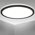 B.K.Licht - LED Deckenlampe mit indirektem Licht, ultraflach, neutralweiße Lichtfarbe, LED Panel, Deckenleuchte, Lampe, Wohnzimmerlampe, Schlafzimmerlampe, Küchenlampe, 42x2,9 cm, Schwarz
