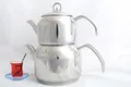  Mini Türkischer Teekocher 2,25  Liter Set Caydanlik Teekanne Edelstahl Kanne 