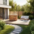 FinnTherm Holz Badefass Bergen, Hot Tub Ø 160 x 110 cm für 3 -4 Personen, inkl. Edelstahl-Ofen 22 kW, Einstiegsleiter & Sitzbänken