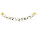 Just Married Girlande Banner mit Herzen in Gold Hochzeit Feier Party Hänge Deko