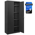 SONGMICS Aktenschrank, Mehrzweckschrank, Stahl-Aufbewahrungsschrank, 5 Ebenen, Doppeltüren, Schloss, Werkzeugschrank, verstellbare Ablagen, Garage, Büro, Wohnzimmer, schwarz OMC015B01