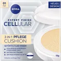 Nivea Foundation CELLULAR EXPERT FINISH 3IN1 CUSHION LSF 15, spendet Feuchtigkeit, ebenmäßigere Haut, mindert Fältchen.