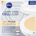 NIVEA Cellular Expert Finish 3in1 Pflege Cushion für helle Hauttöne (15 g), Make-up mit Hyaluron, Kollagen-Booster und LSF 15, feuchtigkeitsspendende Cushion Foundation