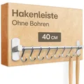 Praknu Hakenleiste Küche Ohne Bohren mit 8 Haken - Verstellbar & Selbstklebend 40 cm - Aluminium Halterung für Küchenutensilien - Küchenreling für Küchenwand und Küchenleiste
