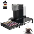 eluno Kapselhalter für 40x Nespresso Vertuo, Schubladenbox, Glas-Maschinenständer Metall und Glasplatte, Kaffeekapselbox, Kapselspender ca. 33,5 x 9 x 41 cm (B/H/T) (schwarz)