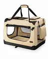 lionto Hundetransportbox faltbar für Reise & Auto, 50x34x36 cm, stabile Transportbox mit Tragegriffen & Decke für Katzen & Hunde bis 10 kg, robuste Hundebox aus Stoff für klein & groß, beige
