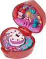 Polly Pocket Schatullen-Spielset zum 80. Jubiläum von Mattel, Schmuckkästchen mit Puppe, Ballontier und Ring, Ringetui zum Thema Feierspaß, JGK21