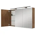 Planetmöbel ARIA Spiegelschrank Bad mit Beleuchtung 120 cm breit | Badschrank hängend mit Spiegel | Gold Eiche, mit Leuchte und Steckdose, Spiegelschrank Gäste WC 120 x 70 x 16 cm
