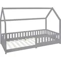 ML-Design Kinderbett 90x200 cm mit Rausfallschutz Dach Hellgrau Holz