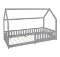 ML-DESIGN Spielbett Hausbett Kinderbett inkl. Lattenrost kreativ Bodenbett für Kinder, Abenteuerbett mit Rausfallschutz Kiefer Hellgrau Himmelbett Bettenhaus
